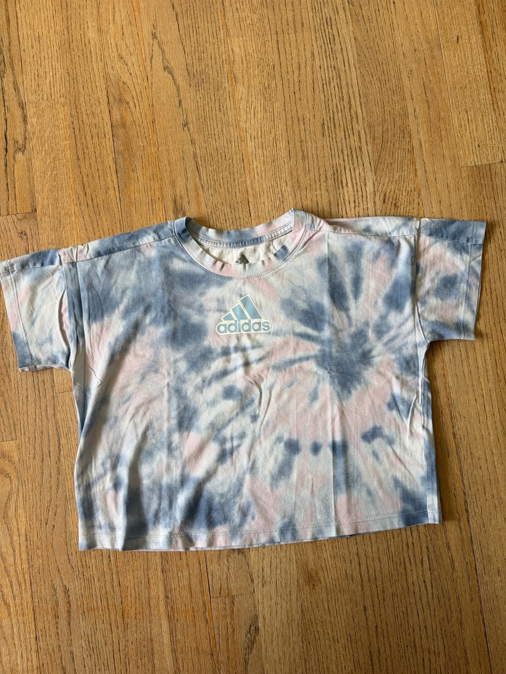 Adidas Kids Tie-Dye Short Sleeve Cropped  Tee in Blue & Pink